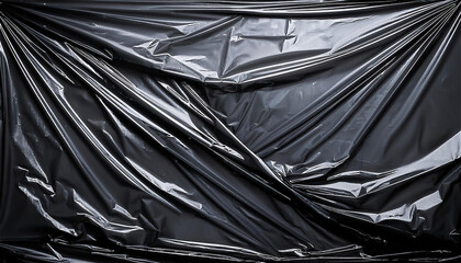 wrinkled black transparent plastic bag texture thin dark gray wrap film background
