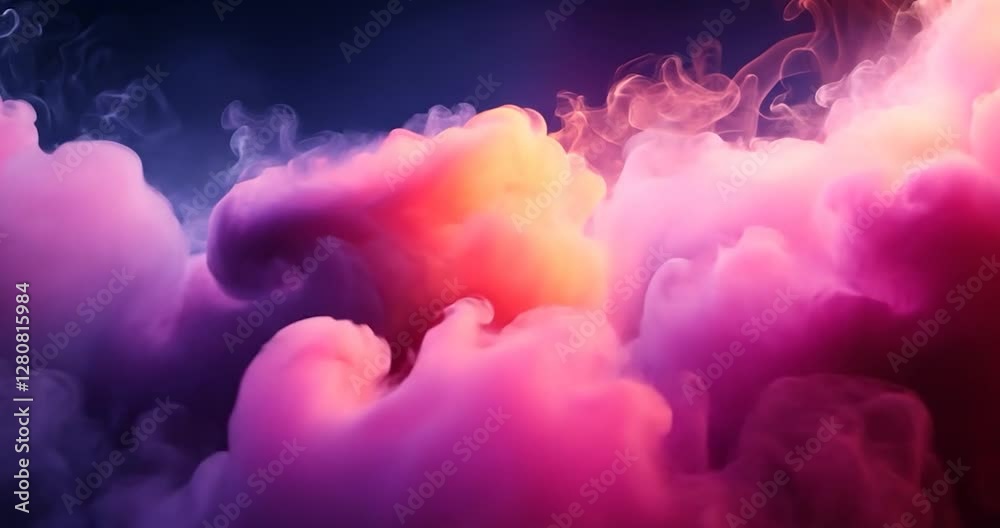 Poster Abstract Ink Cloud With Purple And Orange Colors On A Dark Background