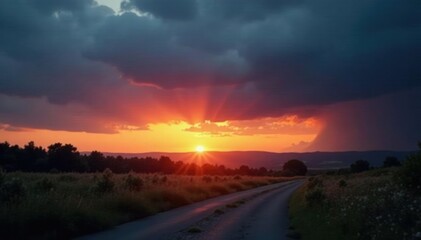 Soft focus captures the drama of a stormy gray sunset, peaceful scene, twilight glow,