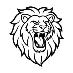 Roaring Lion Head, Mascot, Vector, Illustration, Black, White, Wild, Animal, Design, Graphic