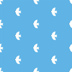 Adorable white birds hand drawn vector illustration. Adorable swallow in flat style seamless pattern for kids fabric or wallpaper.