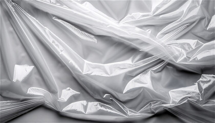 wrinkled transparent plastic wrap film texture white abstract background