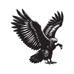 Vulture bird Silhouette Vector Illustration, Solid White Background.