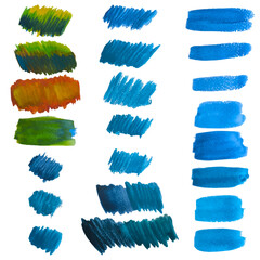 Color brush strokes on a white background, watercolor blue horizontal and vertical brushes