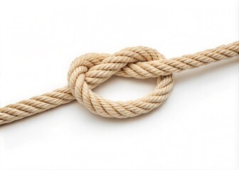Obraz premium Close-up of a nautical knot tied in a beige rope.