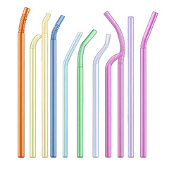 Plastic straw set isolated on transparent background