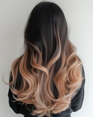 Obraz premium Back View of Ombre Wavy Hair on White Background