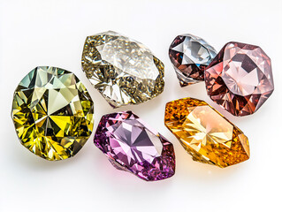 Colorful gemstones showcasing elegance and brilliance on a white background.