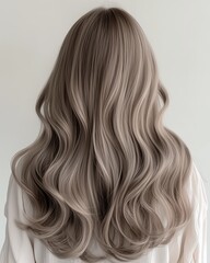 Naklejka premium Back View of Wavy Ash Blonde Hair on White Background
