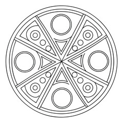 Intricate Geometric Mandala Coloring Page: Circular Design, Black and White