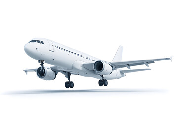 Flying passenger airplane. A white jet plane Isolated on white background