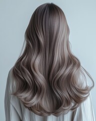 Naklejka premium Back View of Wavy Ash Blonde Hair on White Background