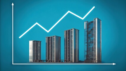 Obraz premium Growing Skyscrapers Teal Background Graph Showing Urban Development