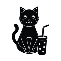 Adorable Cat Enjoying a Refreshing Summer Drink Icon