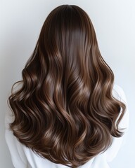 Naklejka premium Back View of Long Wavy Brown Hair on White Background