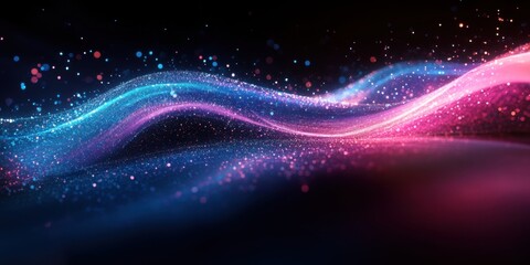 Abstract Glowing Wave of Pink and Blue Particles Digital Art Background