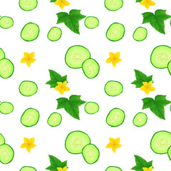 Cucumber Pattern, Seamless Vegetable Background, Green Organic Design