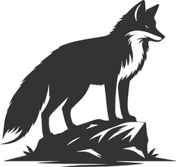 A fox standing on a rock, gazing into the distance animal vector silhouette