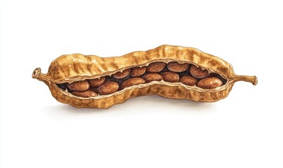 Obraz premium Detailed close-up of a split peanut shell showcasing the inner nuts, isolated on a white background