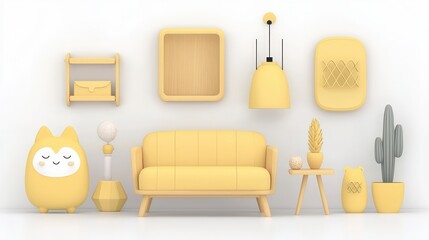 Modern Yellow Living Room Interior Design Mockup