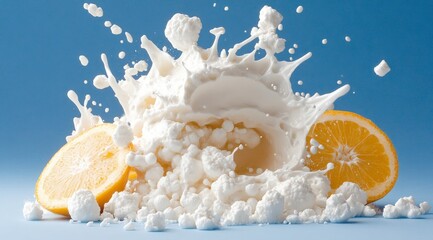 Milk Splash with Orange Slices  Probiotic Yogurt  High Resolution Food Photography