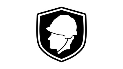 helmet worker head protection symbol, black isolated silhouette