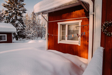 House in the scandinavian lapland in the winte