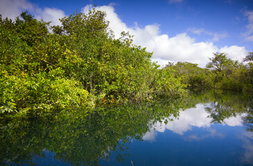 Fototapeta premium The splendid water of Crater Azul near Flores, Guatemala