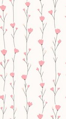 Vertical Pattern of Pink Flowers on White Background