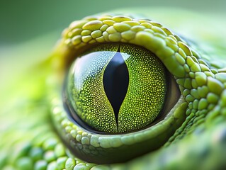 Fototapeta premium Colorful reptile eye, in bright colors in green theme, close up, macro shot.