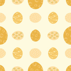 Seamless easter egg pattern in soft yellow color. Vector illustration of infinitely repeating pattern.