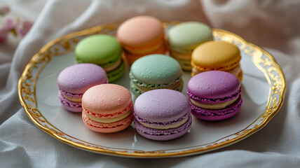 Obraz premium macaroon, dessert, food, sweet, french, macaron, cake, colorful, biscuit, macaroons, pink, snack, cookie, green, white, delicious, isolated, france, cookies, yellow, macarons, traditional, closeup, pl