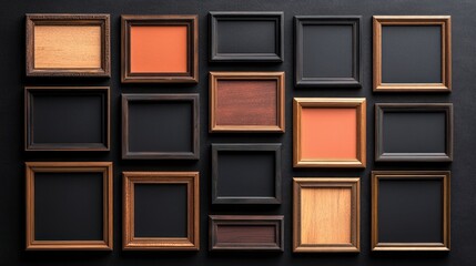 Fototapeta premium Antique Gold Wood Picture Frames Gallery Wall Mockup Empty Frames Art Decor Home De