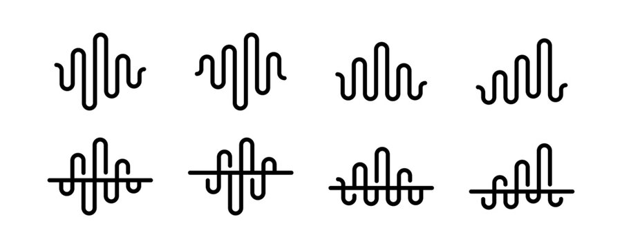 Sound waves collection. Music equalizer. Analog and digital audio signal. Voice recording symbol. High frequency radio wave.