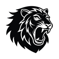 Roaring Lion Head, Black and White, Vector, Fierce, Majestic, Wildlife, Animal, Graphic, Design, Emb