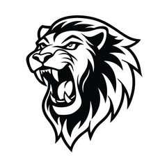 Roaring Lion Head, Black and White, Majestic, Wild Animal, Vector Art, Graphic Design, Powerful, Fie