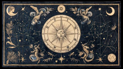 Naklejka premium Celestial Tapestry Zodiac Constellations Astrology Astronomy Antique Art Print