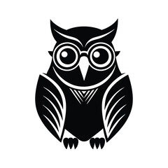 Wise Owl Professor Black and White Stylized Bird Illustration
