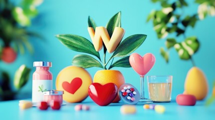 3D rendering celebrating World Health Day, focusing on health and well-being.