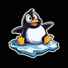 Fototapeta premium Excited Penguin Sliding On Ice 2D Cartoon Sticker - Fun and Playful Design Featuring a Happy Penguin Enjoying Winter Activities in a Colorful and Whimsical Style Perfect for Kids and Adults