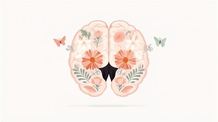 Obraz premium Blooming Mind Floral Brain Butterflies Mental Health Creativity Wellness