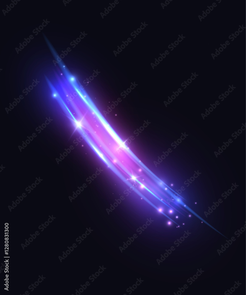 Poster colorful magic blue glow effect and laser effect with rays and glare, bright abstract vertical light