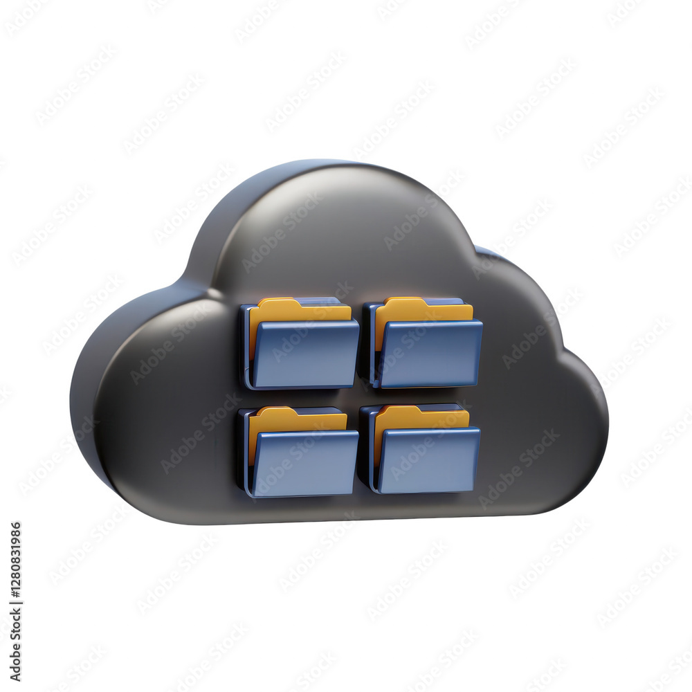 Poster cloud icon with multiple folders representing data storage and organization concept