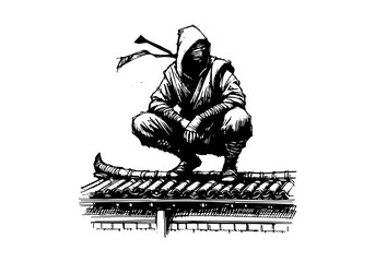 Obraz premium Ninja hand drawn sketch vector