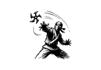 Ninja hand drawn sketch vector