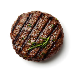 Top view grilled hamburger meat isolated on white background