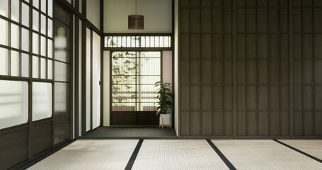 A large Japanese style dojo hall and floor tatami mat.