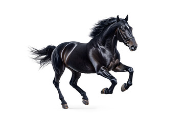 Fototapeta premium A black horse galloping isolated on white background