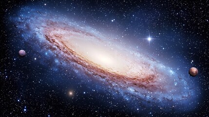 Fototapeta premium Spiral Galaxy with Planets, Deep Space, Cosmic Background, Astronomy, Science Illustration
