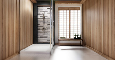 Obraz premium shower and Toilet and decoration on modern toilet room japanese style .3D rendering